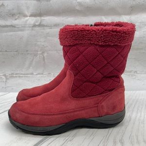 LL Bean Boots Primaloft Womens Boot Size 8W Red Suede Winter Mid Calf Side Zip